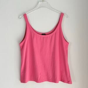 Eileen Fisher Scoop Neck Tank Top Bright Coral Pink Organic Cotton Lycra Size XL